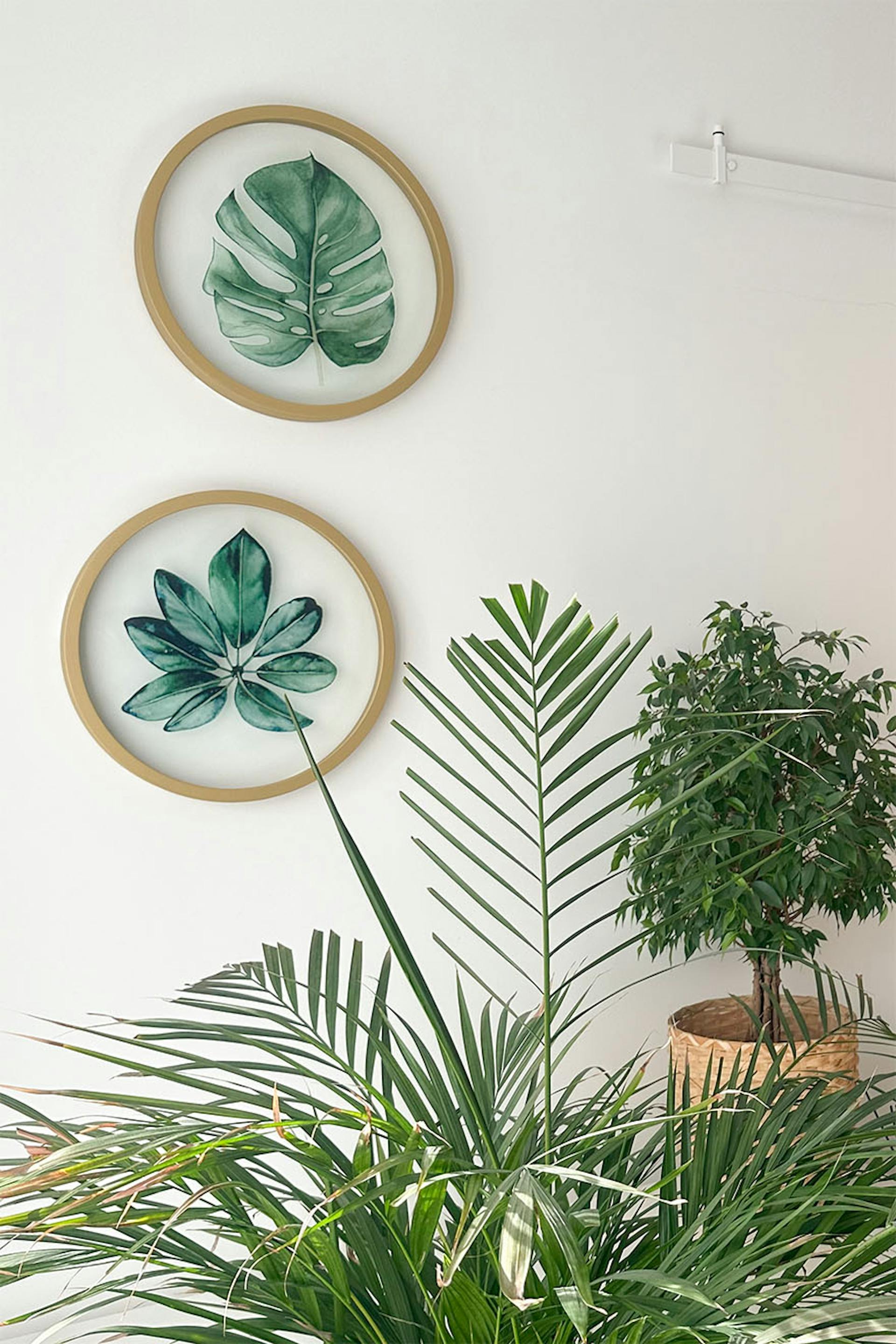 obrazy z motywem liści malowane na szkle