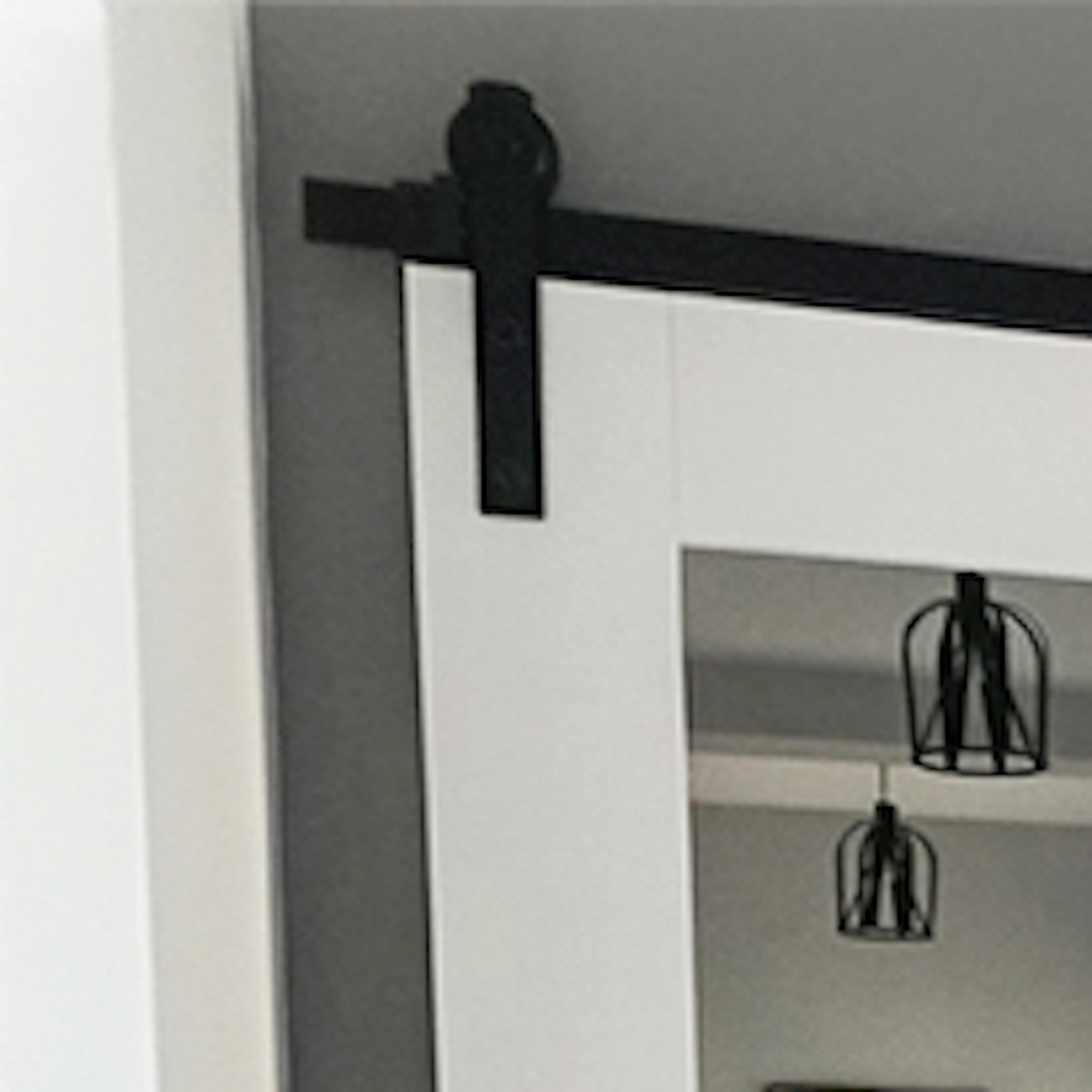 porte coulissante en bois blanc avec grand miroir et système coulissant noir