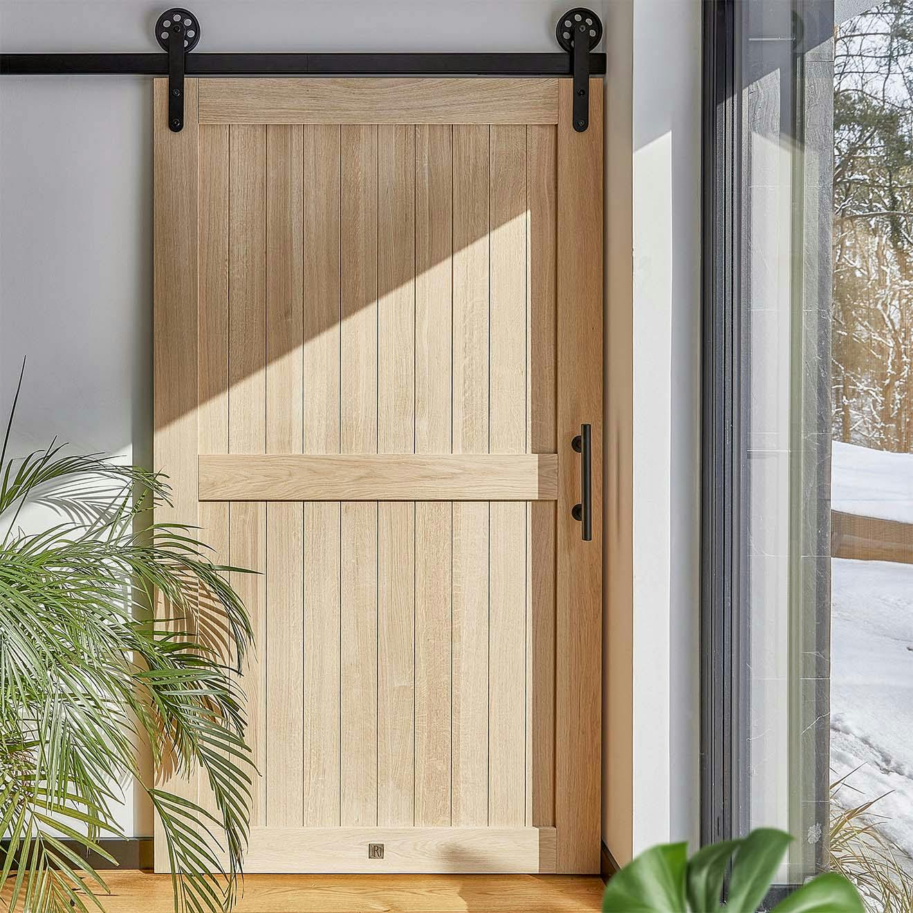 oak sliding doors in natural color, classic style