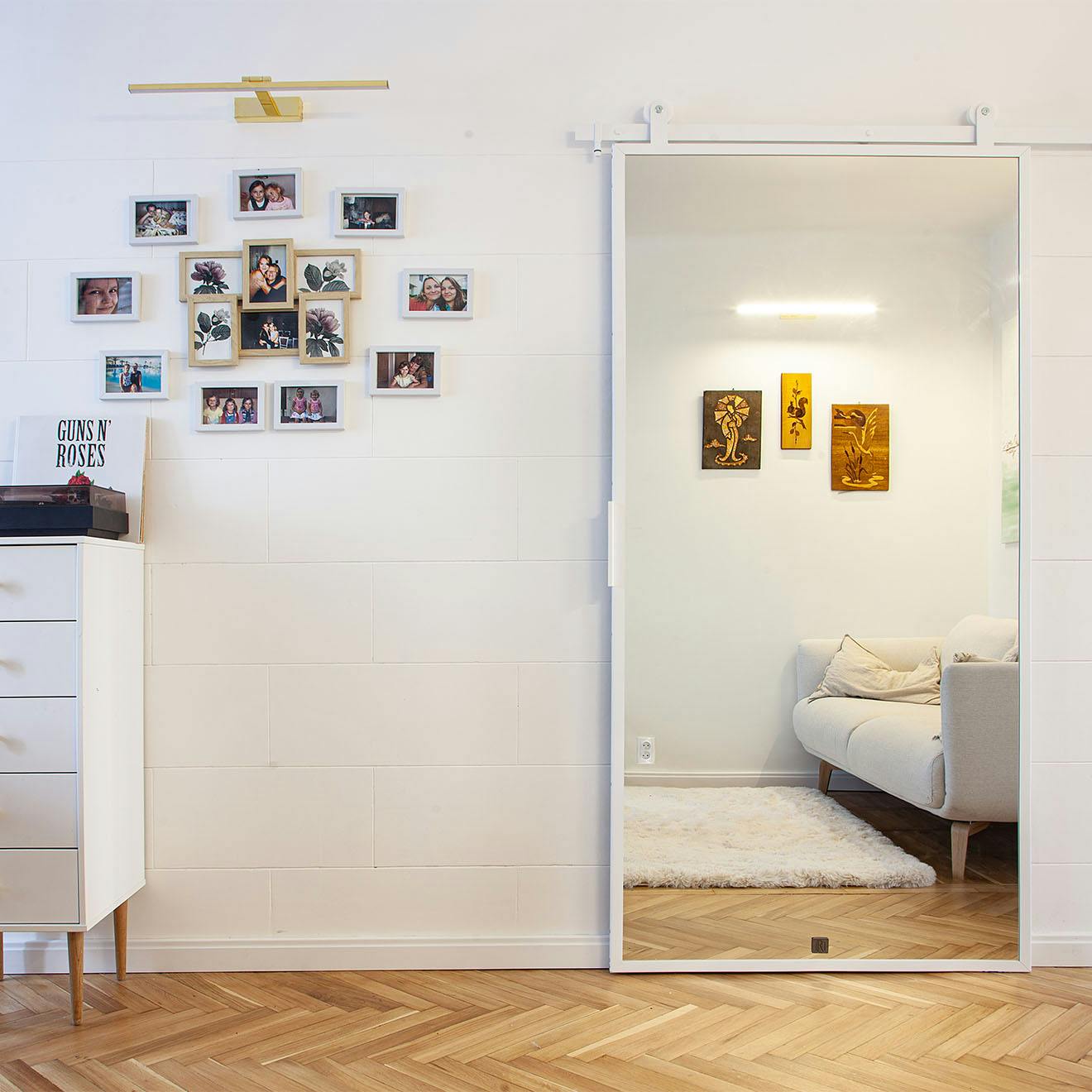 metal white sliding door with mirror